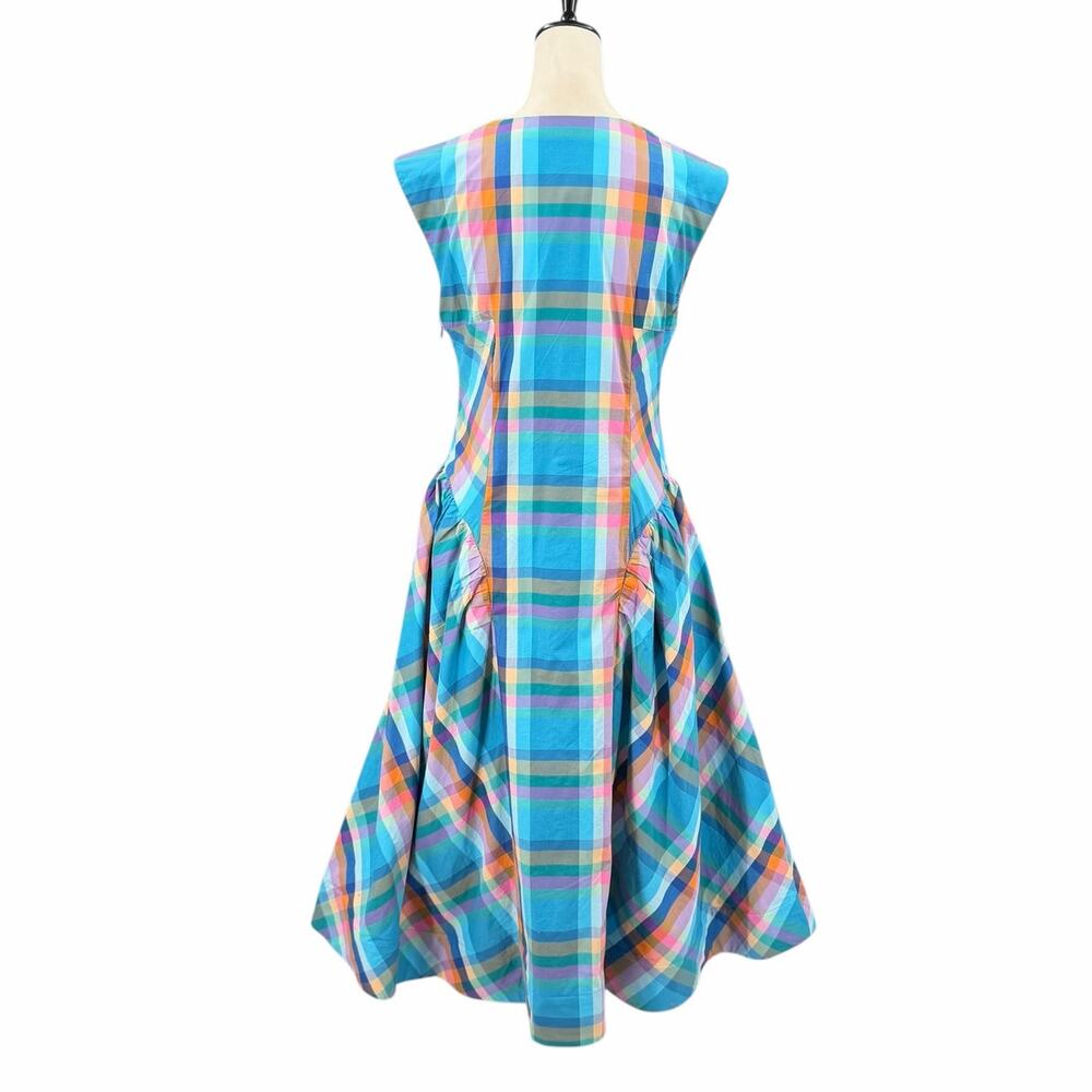 Anthropologie Maeve NEW Sleeveless V-Neck Basque Waist Blue Plaid Midi Dress - Picture 6 of 15